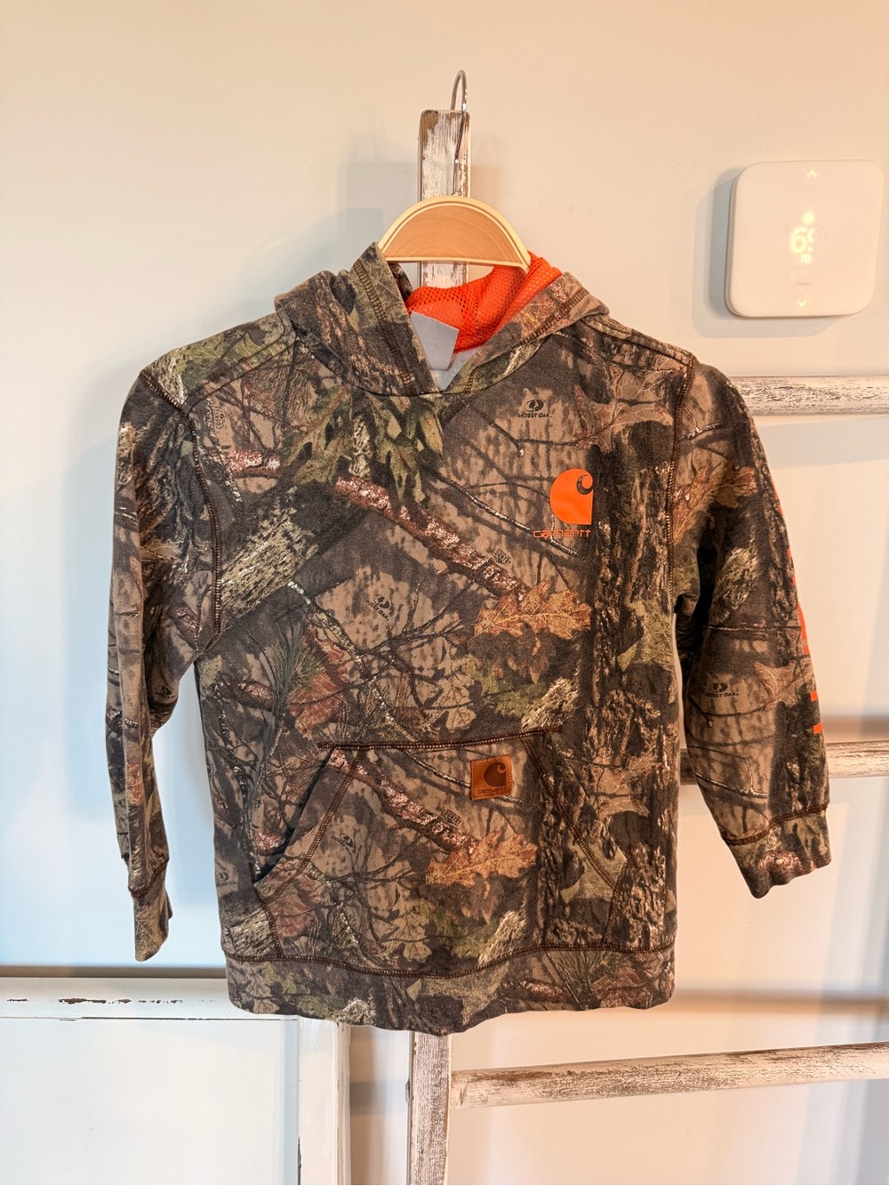 Carhartt Kids' Realtree Camo Hooded Pullover - Brown/Green with Orange Logo SZ 8
